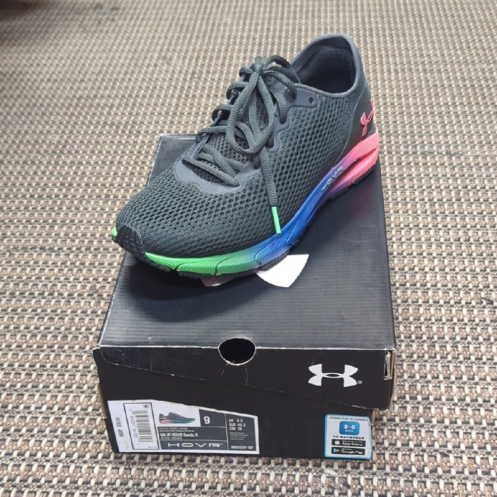 Under Armour Women's Black Sneakers with Green and Blue Accents